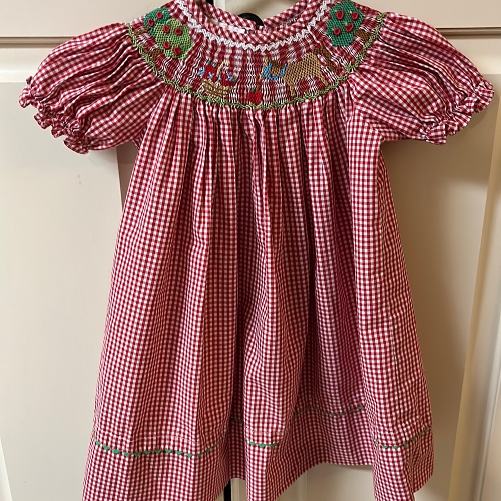 Smocked red and white gingham dress